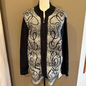 NWT Breckenridge Cardigan Women's Black & Cream Full Zip Sweater, Size 2X